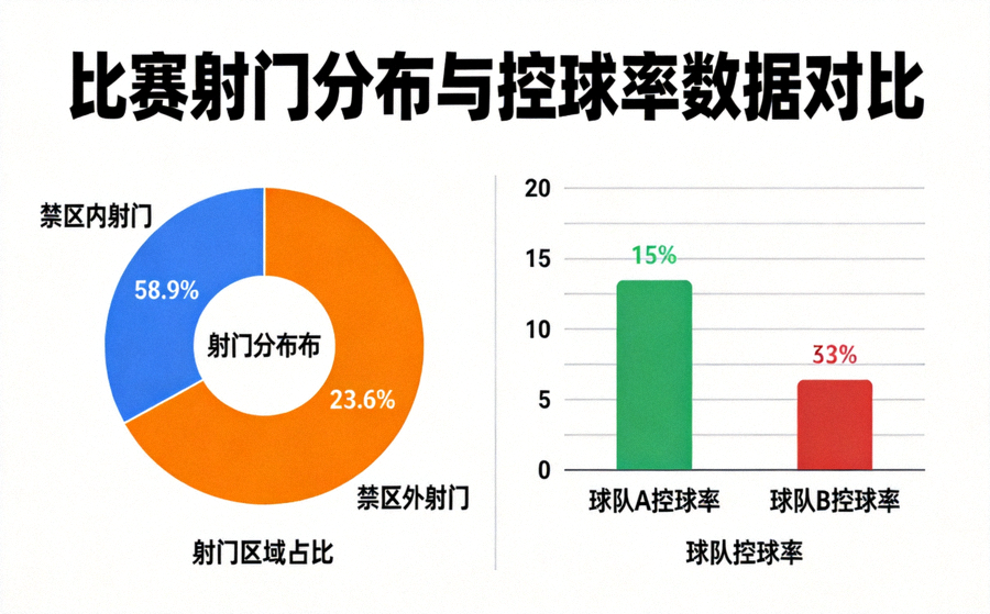 比赛统计图表展示射门分布与控球率数据对比